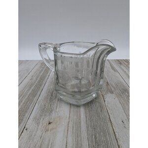 Vintage Pressed Glass Creamer Clear Etched Flowers